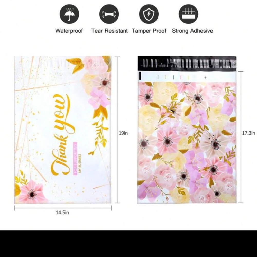 15 Pcs Thank you for supporting my Buisness Floral Poly Mailers size 14.5inx19
